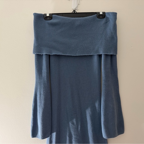 NAADAM Wool Cashmere Blend Off the Shoulder Midi Dress in Slate Blue Size XS - Picture 3 of 16